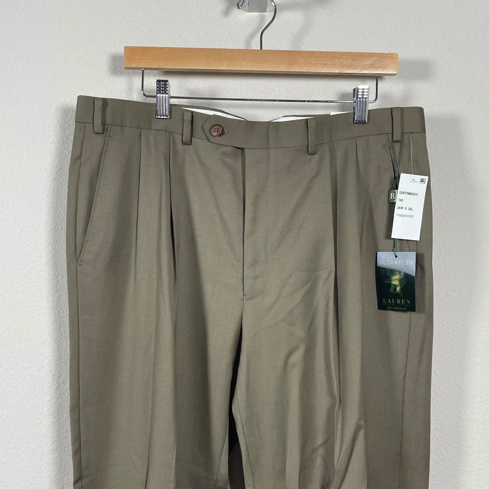 Lauren Ralph Lauren Suit Pants Mens 36x34‎ Tan NWT Pleated Ultraflex Trousers